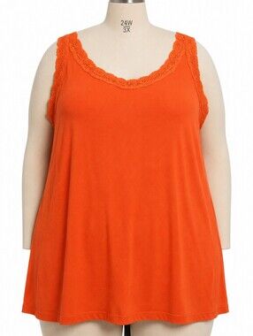Basic Editions Orange Lace-Trim Tank Top Size 3X